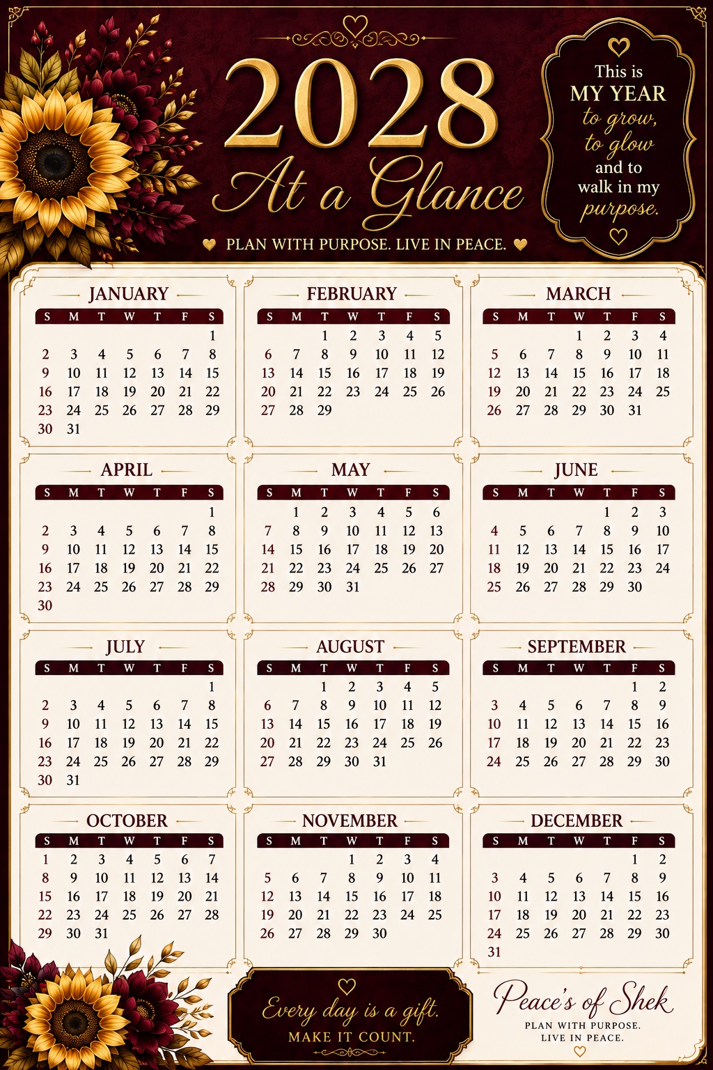2028 At a Glance planner page