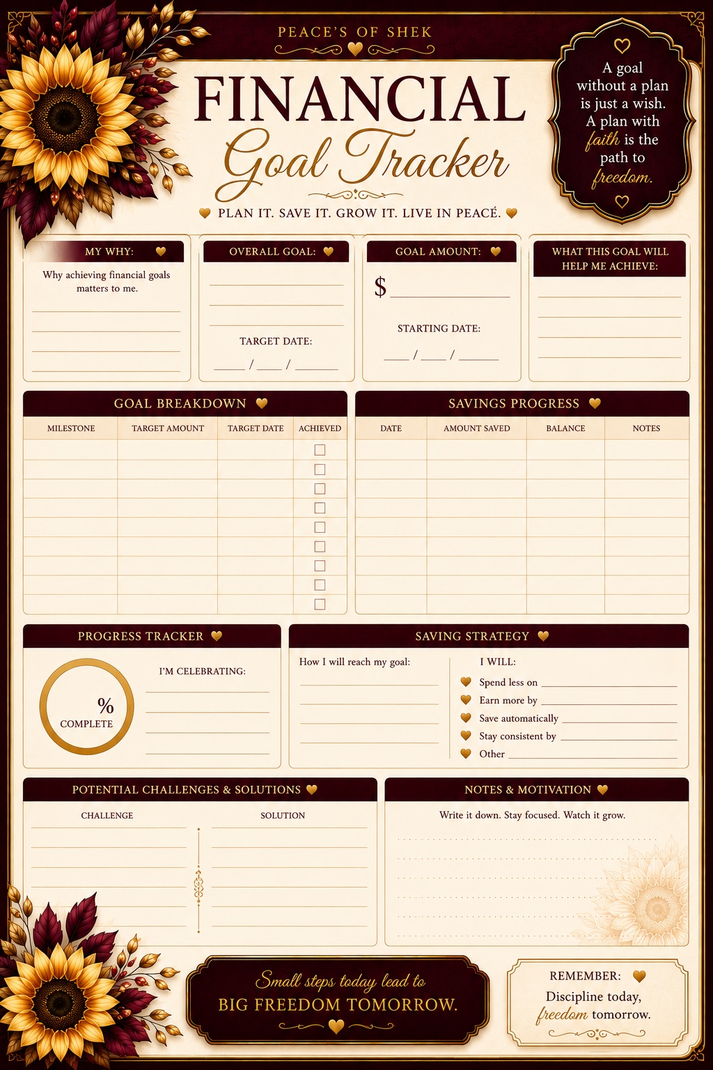 Financial Goal Tracker planner page