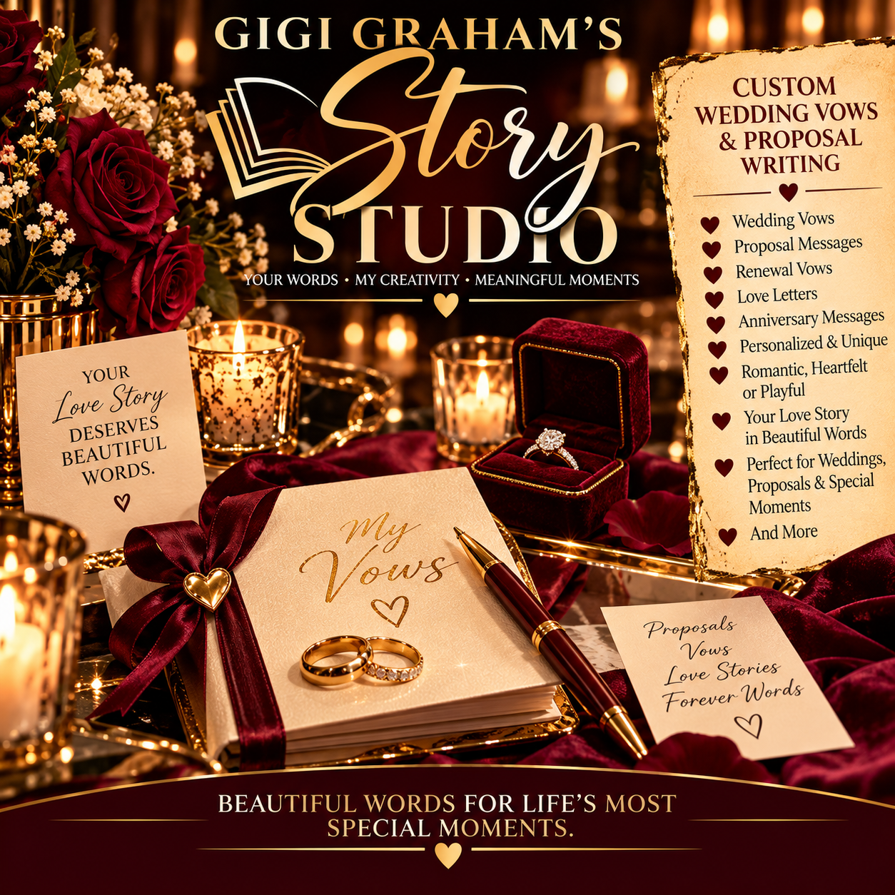 Custom Wedding Vows & Proposal Writing promotional artwork
